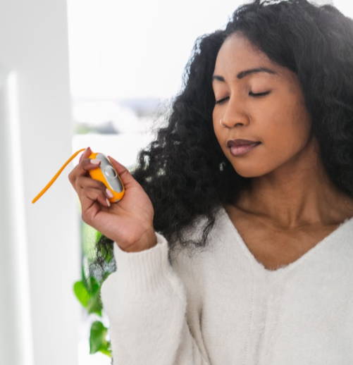 relaxed woman holding chill pill