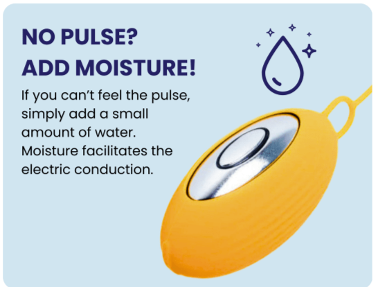 Instructional image for The Chill Pill Plus: 'No Pulse? Add Moisture!' to enhance pulse sensation with water.