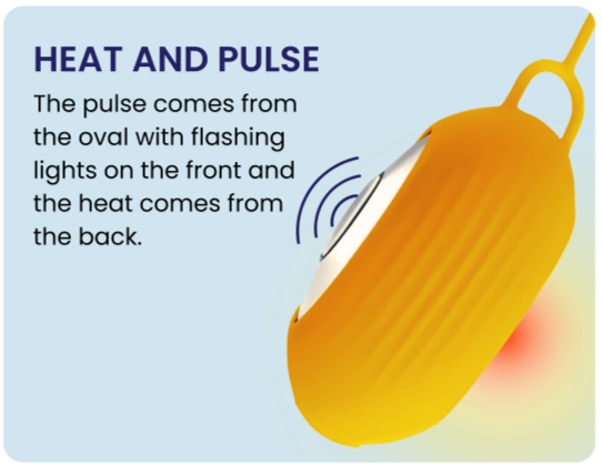 The Chill Pill Plus demonstrating heat emission from the back and pulse feature in action.